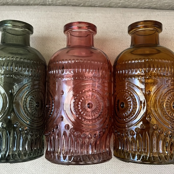 New! Artisan handmade hardwood oblong tray with 3 pressed glass vases - Picture 13 of 16